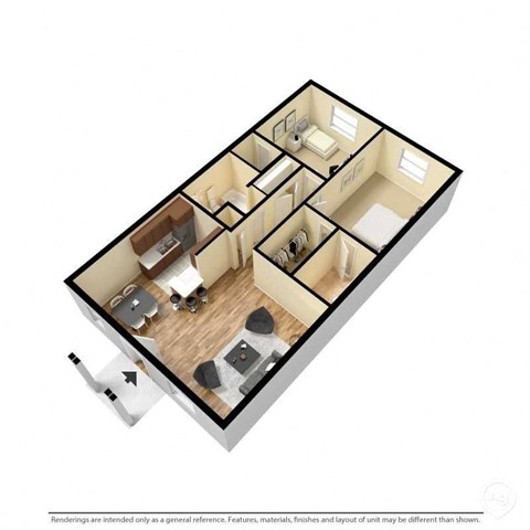 Floor plan for 2 beds, 2 baths, 960 sqft